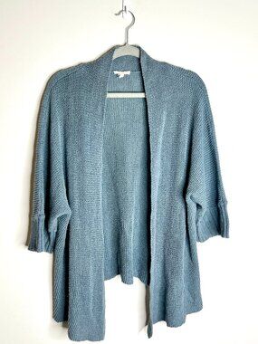 Eileen Fisher Muted Blue Open Knit Cardigan Linen Cotton Quiet Luxury Coastal 2X